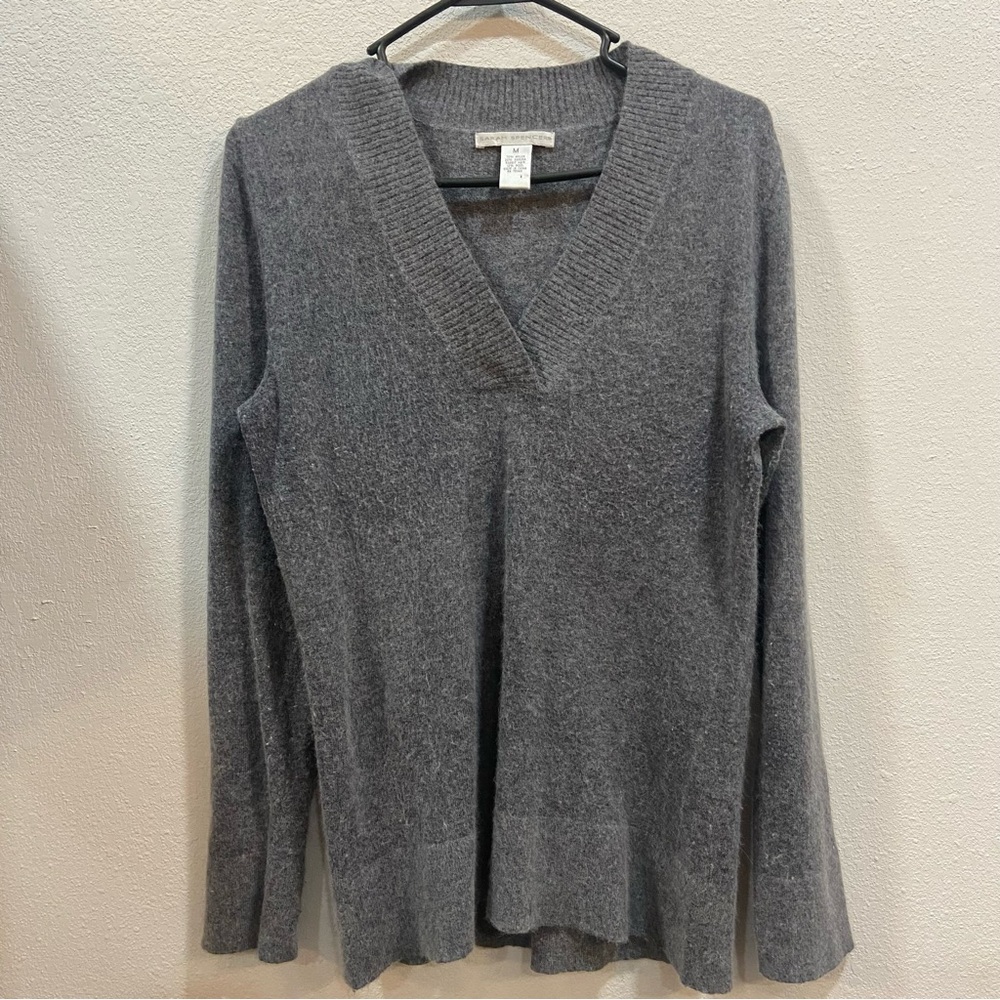 Sarah Spencer Womens M Angora Blend Sweater‎ V Neck Knit Pullover Solid Gray